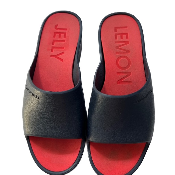 Lemon Jelly Platform Slides Sandals Blue Red Soles Wedges Slip On Size 39 US 9 - Picture 9 of 12